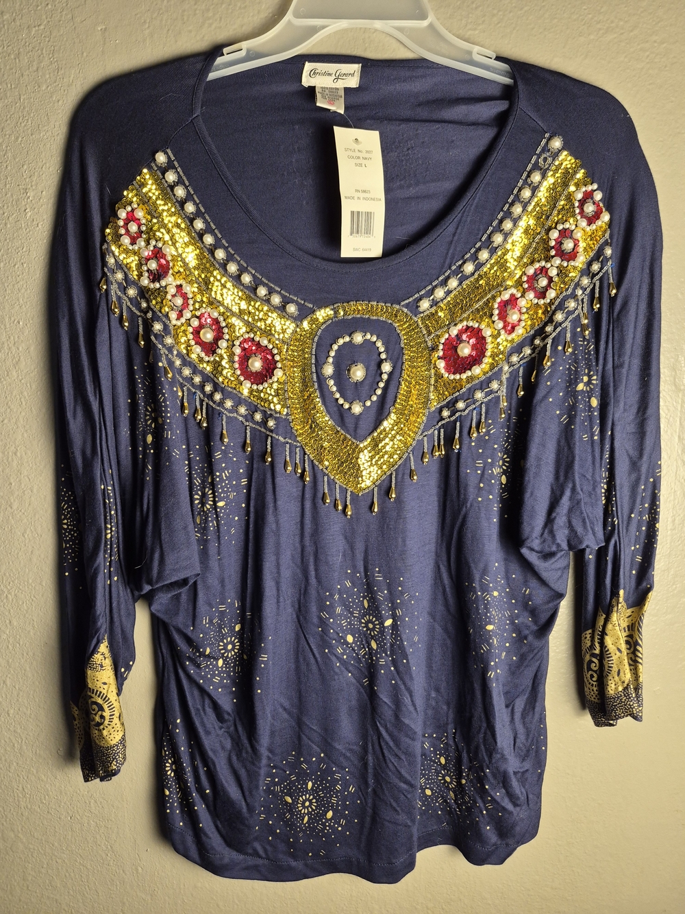Vintage Christine Gerard Navy Embellished Beaded Dolman Top And Skirt